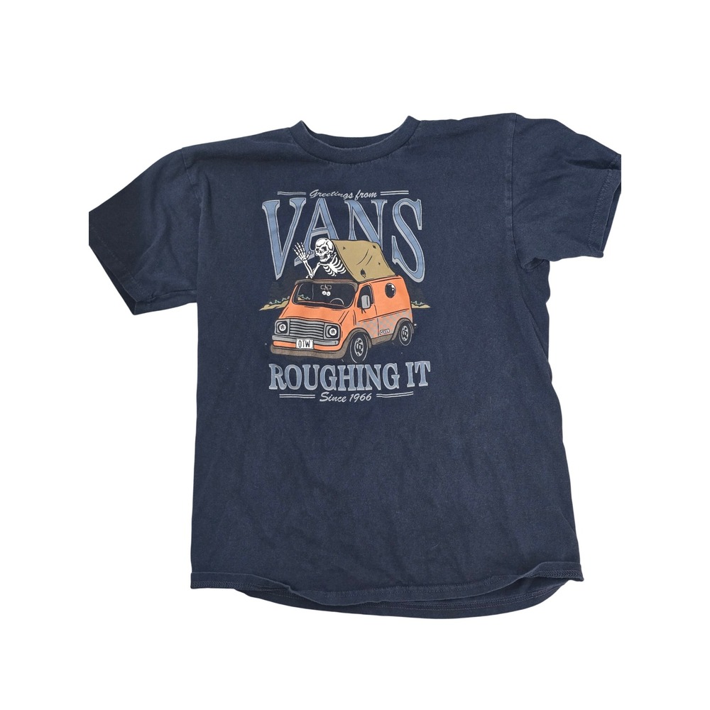 Vans Mens Roughing It Skeleton Camper Van Graphic T-Shirt Navy Blue Medium